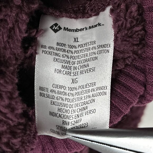 Members Mark Cozy Sherpa Pull Over Jacket Hoodie XL Plush Plum Quarter Zip-Up - Picture 8 of 11